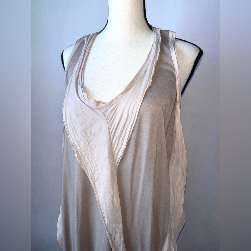 Clu Women's Gray Silk Hemp
Scoop Neck Sleeveless
Lagenlook Casual Midi Dress S